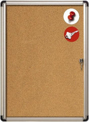 MasterVision - 28" Wide x 38" High Enclosed Cork Bulletin Board - Aluminum Frame, Tan & Aluminum - Exact Tool & Supply