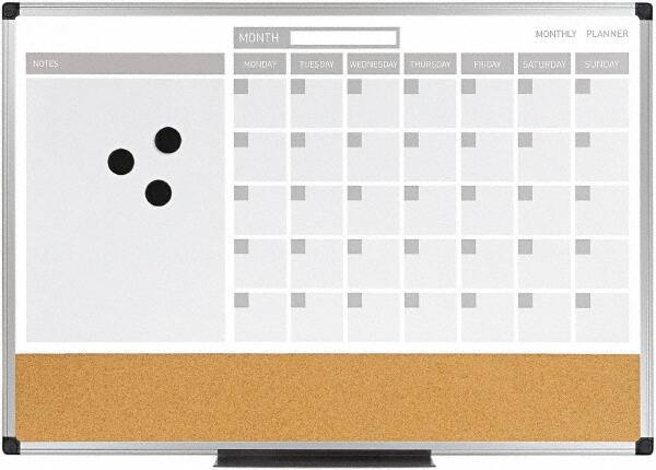 MasterVision - 18" High x 24" Wide Combination, Bulletin/Magnetic Dry Erase Calendar - Steel - Exact Tool & Supply