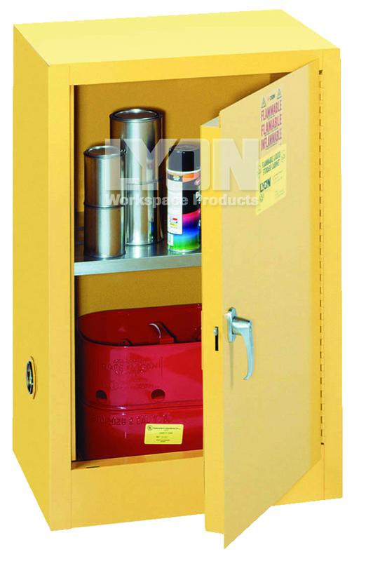 Compact Storage Cabinet - #5473 - 23-1/4 x 18 x 35" - 12 Gallon - w/one shelf, 1-door manual close - Yellow Only - Exact Tool & Supply