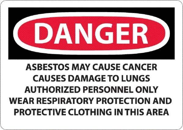 NMC - "Danger - Asbestos May Cause Cancer", 10" Long x 14" Wide, Rigid Plastic Safety Sign - Rectangular, 0.05" Thick, Use for Hazardous Materials - Exact Tool & Supply