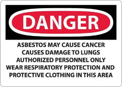NMC - "Danger - Asbestos May Cause Cancer", 10" Long x 14" Wide, Rigid Plastic Safety Sign - Rectangular, 0.05" Thick, Use for Hazardous Materials - Exact Tool & Supply