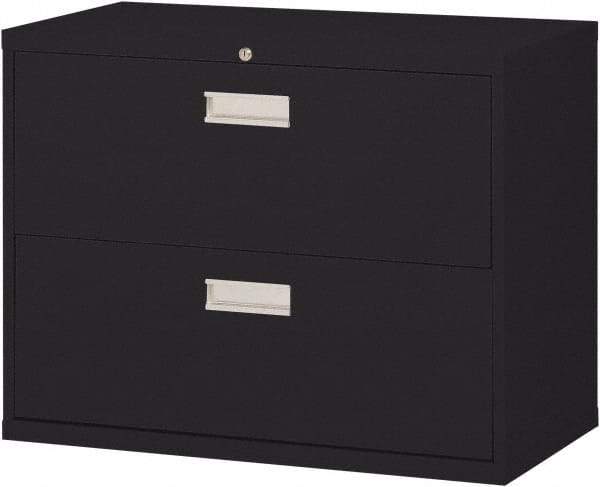 Sandusky Atlantic - 36" Wide x 28-3/8" High x 19-1/4" Deep, 2 Drawer Lateral File with Lock - Steel, Black - Exact Tool & Supply