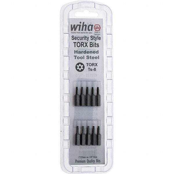 Wiha - 1/4" Drive T8 Tamperproof Torx Screwdriver Bit - 1" OAL, Tamper Resistant Bit - Exact Tool & Supply