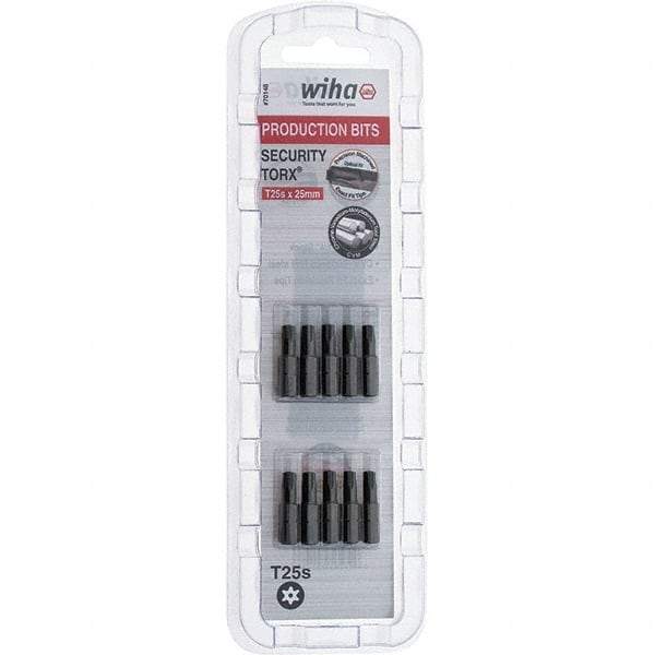 Wiha - 1/4" Drive T25 Tamperproof Torx Screwdriver Bit - 1" OAL, Tamper Resistant Bit - Exact Tool & Supply