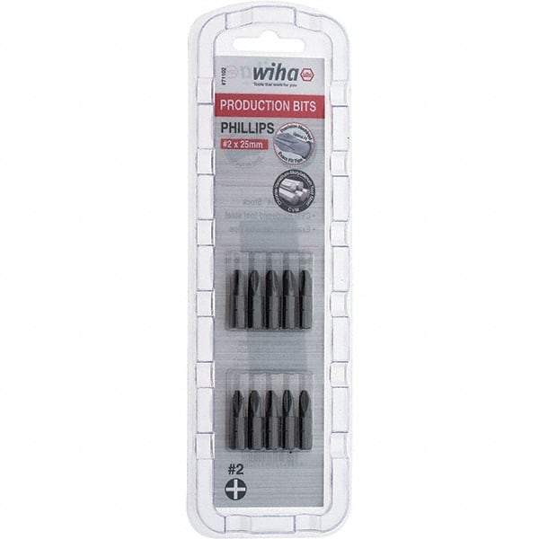 Wiha - #2, Phillips & Insert Screwdriver Bit - 1/4" Drive, 1" OAL - Exact Tool & Supply