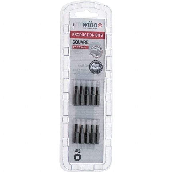 Wiha - 1/4" Drive, #2 Square Screwdriver Bit - 1" OAL - Exact Tool & Supply
