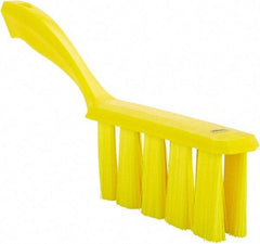 Vikan - 3.9" Bristle Length, Polyester Cleaning & Finishing Brush - 3" Long x 6-1/2" Wide Head, 13" OAL, Easy Grip Handle, Yellow, Polypropylene Block - Exact Tool & Supply