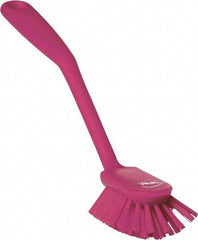 Vikan - 2.4" Bristle Length, Polyester Cleaning & Finishing Brush - 2-1/2" Long x 2.4" Wide Head, 10.8" OAL, Easy Grip Handle, Pink, Polypropylene Block - Exact Tool & Supply
