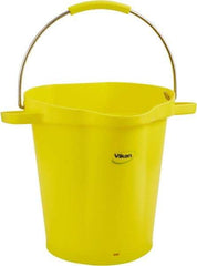 Vikan - 5 Gal, 18" High, Polypropylene Round Yellow Single Pail with Pour Spout - Handle Included, 15.4mm Top Length x 18.9" Top Width x 18.9" Top Diam - Exact Tool & Supply