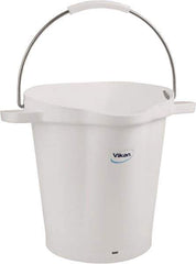 Vikan - 5 Gal, 18" High, Polypropylene Round White Single Pail with Pour Spout - Handle Included, 15.4mm Top Length x 18.9" Top Width x 18.9" Top Diam - Exact Tool & Supply