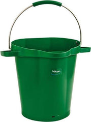 Vikan - 5 Gal, 18" High, Polypropylene Round Green Single Pail with Pour Spout - Handle Included, 15.4mm Top Length x 18.9" Top Width x 18.9" Top Diam - Exact Tool & Supply