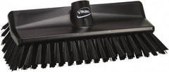 Vikan - 3.9" Bristle Length, Polyester Scrub Brush - 5-1/2" Wide Head, 3.9" OAL, European Threaded Handle, Black, Polypropylene Block - Exact Tool & Supply