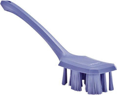 Vikan - 2-3/4" Bristle Length, Polyester Scrub Brush - 12" Long x 2-7/8" Wide Head, 15-1/2" OAL, Long Handle, Purple, Polypropylene Block - Exact Tool & Supply