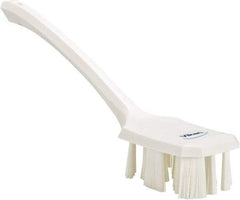 Vikan - 2-3/4" Bristle Length, Polyester Scrub Brush - 12" Long x 2-7/8" Wide Head, 15-1/2" OAL, Long Handle, White, Polypropylene Block - Exact Tool & Supply