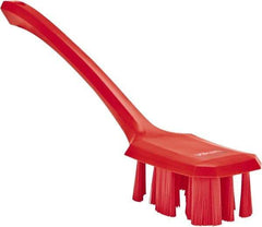 Vikan - 2-3/4" Bristle Length, Polyester Scrub Brush - 12" Long x 2-7/8" Wide Head, 15-1/2" OAL, Long Handle, Red, Polypropylene Block - Exact Tool & Supply