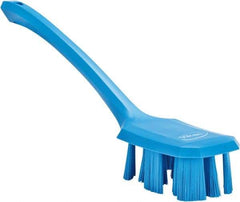 Vikan - 2-3/4" Bristle Length, Polyester Scrub Brush - 12" Long x 2-7/8" Wide Head, 15-1/2" OAL, Long Handle, Blue, Polypropylene Block - Exact Tool & Supply