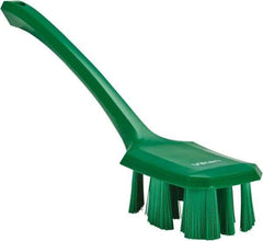 Vikan - 2-3/4" Bristle Length, Polyester Scrub Brush - 12" Long x 2-7/8" Wide Head, 15-1/2" OAL, Long Handle, Green, Polypropylene Block - Exact Tool & Supply