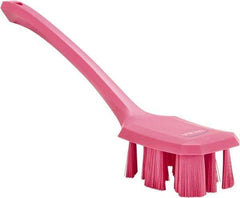 Vikan - 2-3/4" Bristle Length, Polyester Scrub Brush - 12" Long x 2-7/8" Wide Head, 15-1/2" OAL, Long Handle, Pink, Polypropylene Block - Exact Tool & Supply
