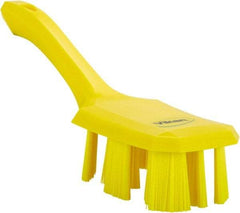 Vikan - 2-3/4" Bristle Length, Polyester Scrub Brush - 8" Long x 2-7/8" Wide Head, 10" OAL, Short Handle, Yellow, Polypropylene Block - Exact Tool & Supply