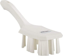 Vikan - 2-3/4" Bristle Length, Polyester Scrub Brush - 8" Long x 2-7/8" Wide Head, 10" OAL, Short Handle, White, Polypropylene Block - Exact Tool & Supply
