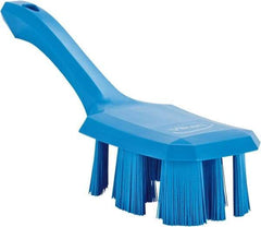 Vikan - 2-3/4" Bristle Length, Polyester Scrub Brush - 8" Long x 2-7/8" Wide Head, 10" OAL, Short Handle, Blue, Polypropylene Block - Exact Tool & Supply