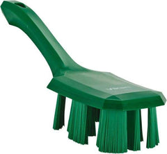 Vikan - 2-3/4" Bristle Length, Polyester Scrub Brush - 8" Long x 2-7/8" Wide Head, 10" OAL, Short Handle, Green, Polypropylene Block - Exact Tool & Supply