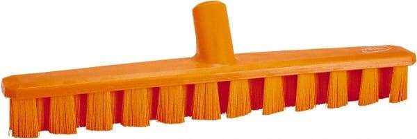Vikan - 1-7/8" Bristle Length, Polyester Deck Scrub Brush - 1-7/8" Wide Head, 15-1/4" OAL, European Threaded Handle, Orange, Polypropylene Block - Exact Tool & Supply