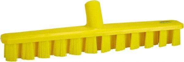 Vikan - 1-7/8" Bristle Length, Polyester Deck Scrub Brush - 1-7/8" Wide Head, 15-1/4" OAL, European Threaded Handle, Yellow, Polypropylene Block - Exact Tool & Supply