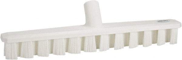 Vikan - 1-7/8" Bristle Length, Polyester Deck Scrub Brush - 1-7/8" Wide Head, 15-1/4" OAL, European Threaded Handle, White, Polypropylene Block - Exact Tool & Supply