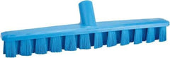 Vikan - 1-7/8" Bristle Length, Polyester Deck Scrub Brush - 1-7/8" Wide Head, 15-1/4" OAL, European Threaded Handle, Blue, Polypropylene Block - Exact Tool & Supply