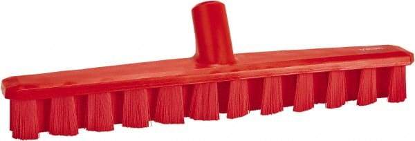 Vikan - 1-7/8" Bristle Length, Polyester Deck Scrub Brush - 1-7/8" Wide Head, 15-1/4" OAL, European Threaded Handle, Red, Polypropylene Block - Exact Tool & Supply