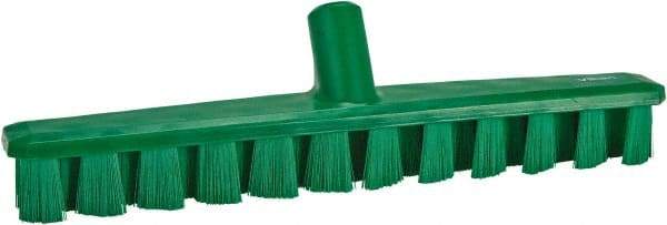Vikan - 1-7/8" Bristle Length, Polyester Deck Scrub Brush - 1-7/8" Wide Head, 15-1/4" OAL, European Threaded Handle, Green, Polypropylene Block - Exact Tool & Supply