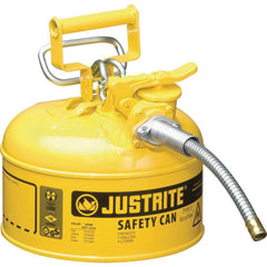 Justrite - Safety Dispensing Cans; Capacity: 1 Gal. ; Material: Steel ; Color: Yellow ; Height (Decimal Inch): 10.500000 ; Diameter/Length (mm): 9.50 ; Approval Listing/Regulations: FM Approved; UL; ULC; TUV - Exact Tool & Supply