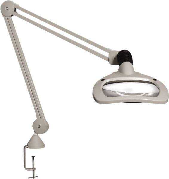 Vision Engineering - 45" Arm, Spring Suspension, Clamp Mount, LED, Light Gray, Magnifying Task Light - 6 Watts, 120 Volts, 1.88x Magnification - Exact Tool & Supply