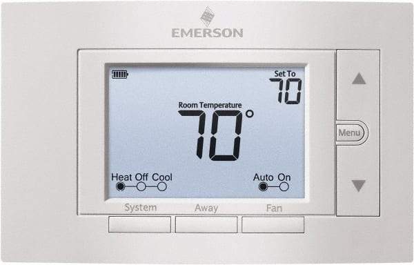 White-Rodgers - 50 to 99°F, 2 Heat, 2 Cool, Digital Nonprogrammable Thermostat - 20 to 30 Volts, 1.77" Inside Depth x 1.77" Inside Height x 5-1/4" Inside Width, Horizontal Mount - Exact Tool & Supply