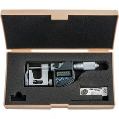 Mitutoyo - 0 to 1" Range, 0.00005" Resolution, Interchangeable Anvil Type Throat IP65 Electronic Outside Micrometer - 0.0002" Accuracy, Friction Thimble, Carbide-Tipped Face, SR44 Battery - Exact Tool & Supply