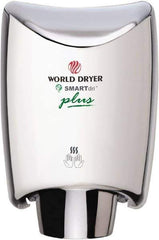 World Dryer - 1200 Watt Silver Finish Electric Hand Dryer - 100/120 Volts, 10 Amps, 9.3" Wide x 12-1/2" High x 7.6" Deep - Exact Tool & Supply