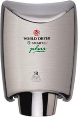 World Dryer - 1200 Watt Silver Finish Electric Hand Dryer - 100/120 Volts, 10 Amps, 9.3" Wide x 12-1/2" High x 7.6" Deep - Exact Tool & Supply