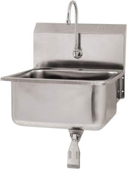 SANI-LAV - 19" Long x 16" Wide Inside, 1 Compartment, Grade 304 Stainless Steel Hand Sink Wall Mount with Single Knee Valve - 18 Gauge, 21" Long x 20" Wide x 24" High Outside, 10" Deep - Exact Tool & Supply