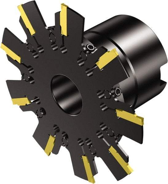 Sandvik Coromant - Shell Mount Connection, 0.0984" Cutting Width, 0.5906" Depth of Cut, 100mm Cutter Diam, 0.8661" Hole Diam, 6 Tooth Indexable Slotting Cutter - 329-Q Toolholder, N123F1-... Insert, Right Hand Cutting Direction - Exact Tool & Supply
