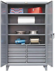 Strong Hold - 4 Shelf 6 Bin Locking Storage Cabinet - Steel, 48" Wide x 24" Deep x 72" High, Dark Gray - Exact Tool & Supply