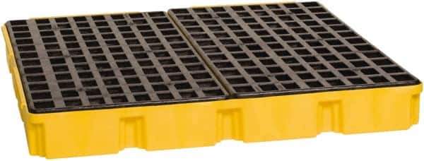 Eagle - 61 Gal Sump, 10,000 Lb Capacity, 4 Drum, Polyethylene Platform - 52-1/2" Long x 51-1/2" Wide x 6-1/2" High, Yellow, Liftable Fork, Low Profile, Vertical, 2 x 2 Drum Configuration - Exact Tool & Supply