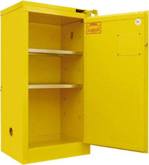 Securall Cabinets - 2 Door, 2 Shelf, Yellow Steel Standard Safety Cabinet for Flammable and Combustible Liquids - 46" High x 24" Wide x 18" Deep, Self Closing Door, 3 Point Key Lock, 20 Gal Capacity - Exact Tool & Supply