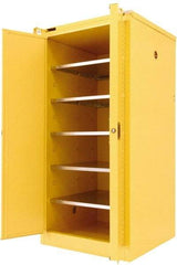 Securall Cabinets - 2 Door, 5 Shelf, Yellow Steel Standard Safety Cabinet for Flammable and Combustible Liquids - 67" High x 31" Wide x 31" Deep, Self Closing Door, 3 Point Key Lock, 120 Gal Capacity - Exact Tool & Supply