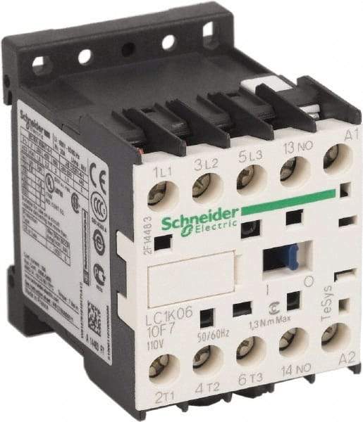 Schneider Electric - 3 Pole, 110 Coil VAC at 50/60 Hz, 6 Amp at 440 VAC, Nonreversible IEC Contactor - BS 5424, CSA, IEC 60947, NF C 63-110, RoHS Compliant, UL Listed, VDE 0660 - Exact Tool & Supply