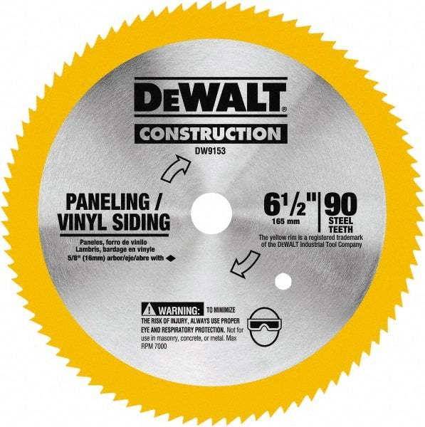 DeWALT - 6-1/2" Diam, 5/8" Arbor Hole Diam, 90 Tooth Wet & Dry Cut Saw Blade - Tungsten Carbide-Tipped, Fast Cutting Action, Diamond Arbor - Exact Tool & Supply
