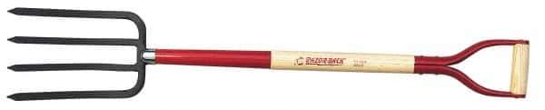 Razor-Back - Spading Fork with 30" D-Grip Wood Handle - 8-1/2" Blade Width, 4 Tines, 11" Tine Length - Exact Tool & Supply