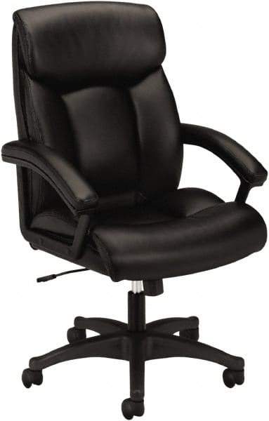 Basyx - 45-1/2" High Executive High Back Leather Chair - 27" Wide x 37-1/2" Deep, Leather Seat, Black - Exact Tool & Supply