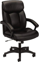 Basyx - 45-1/2" High Executive High Back Leather Chair - 27" Wide x 37-1/2" Deep, Leather Seat, Black - Exact Tool & Supply