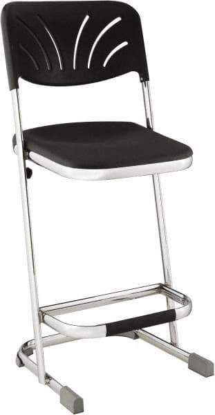 NPS - 24 Inch High, Stationary Square Seat with Steel Backrest - 16-1/4 Inch Deep x 16-3/4 Inch Wide, Plastic Seat, Black and Chrome - Exact Tool & Supply